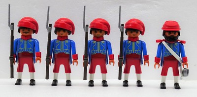 4 Soldats Zouaves + Officier D - Playmobil Guerre De Sécession ACW Custom