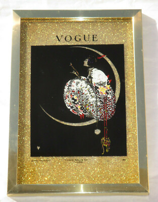 VOGUE Rahmen Glitzer Vintage selten Early December 1917 Fashion Wall Plaque Gold