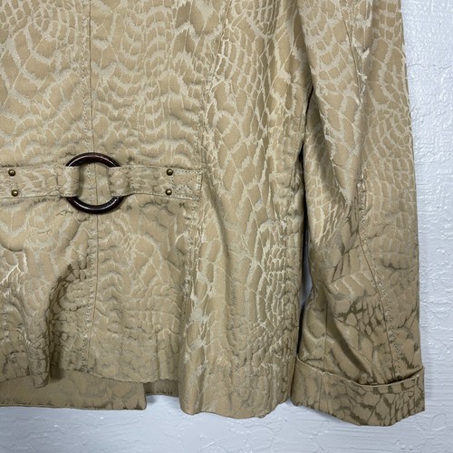 St John Women M Tan Jacquard Jacket Blazer Collar Gold Button Front Career - Picture 9 of 12