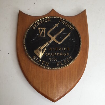Vintage Wood and Metal Navy Plaque Service Force Sixth Fleet Service Squadron 6