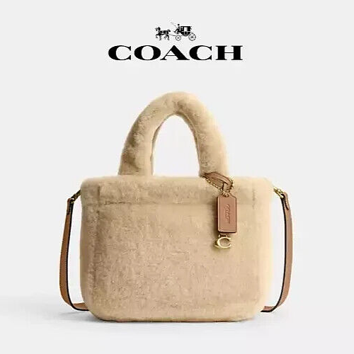 COACH Tote 22 2way Shoulder Bag Handbag CM576 Beige Shearling/Nappa Leather New