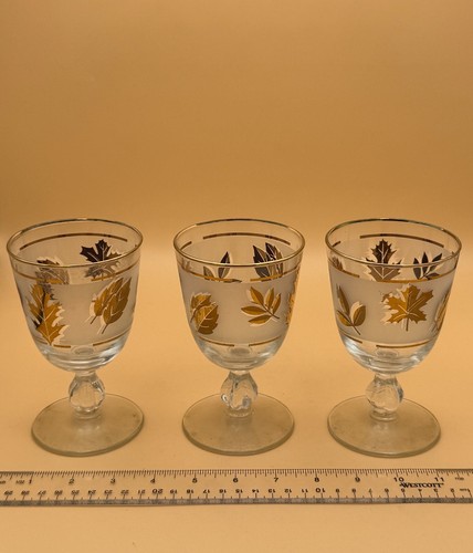 Libbey Glass Golden Foliage Glassware VINTAGE Bottle, Glasses & Ice Bucket - Picture 10 of 10