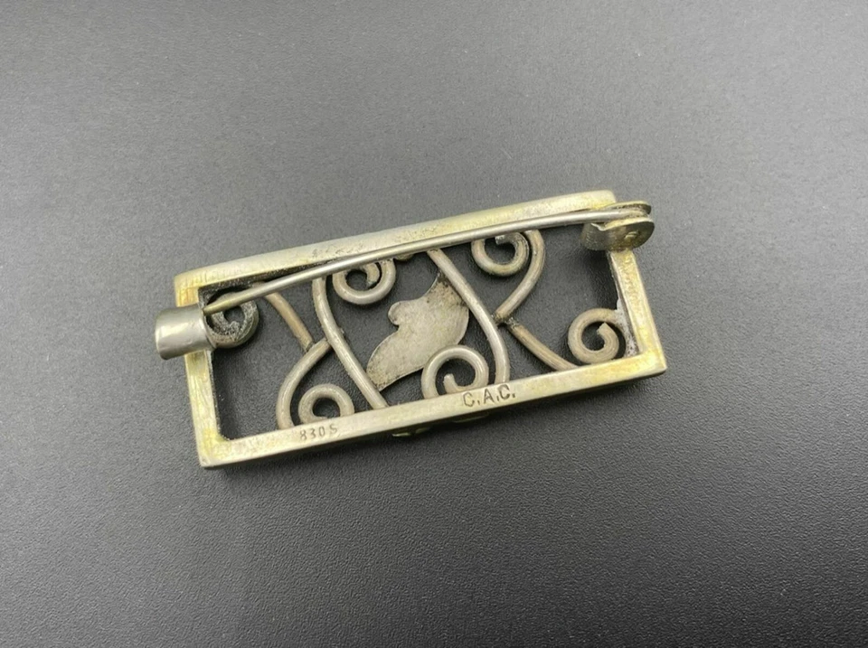 Argento Spilla 830er C. A. C. Stile Liberty Art Deco Um 1920 Gioiello Antico - Immagine 2 di 4