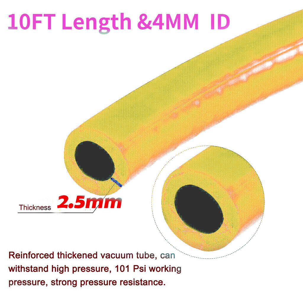 10 Foot 4MM Silicone Air Rubber Hose Line/VACUUM Pipe/Fluid Tube Yellow