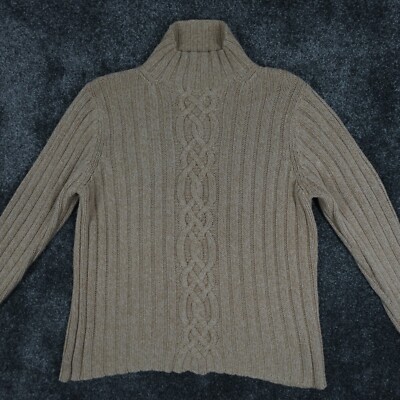 L.L. Bean Pullover Damen mittelbraun 100% Baumwolle Zopfmuster hochgeschlossen