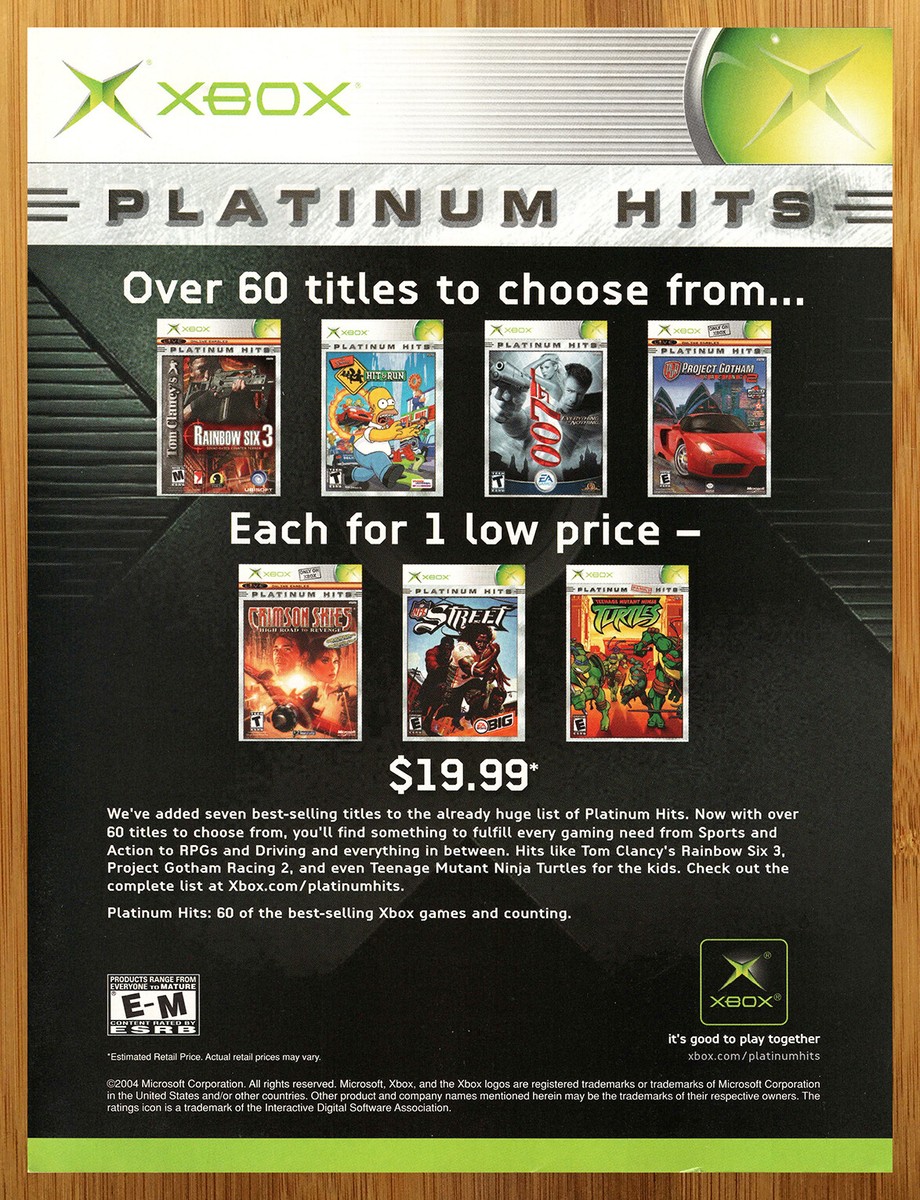 2004 Original Xbox Platinum Hits Video Games Print Ad/Poster