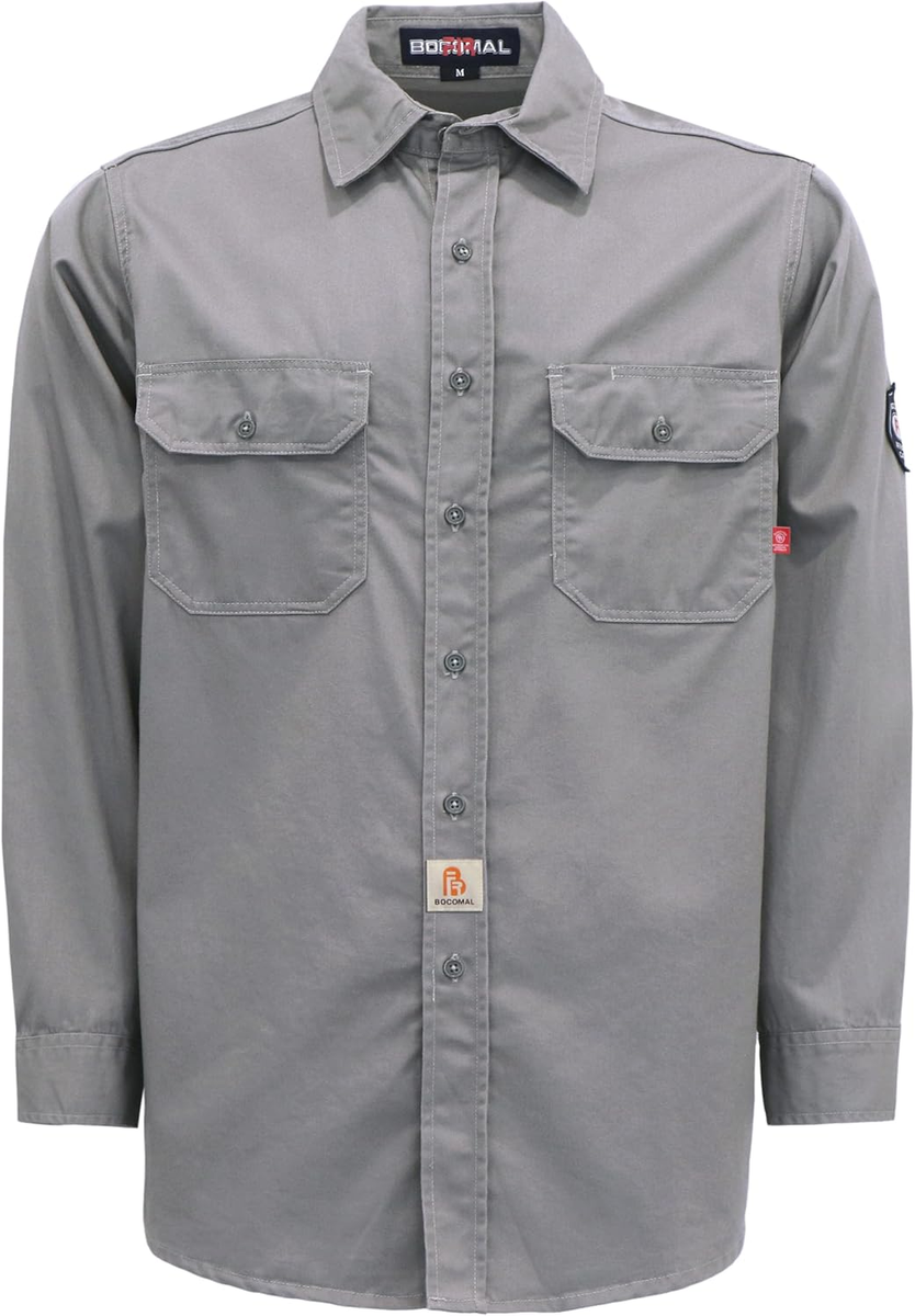 BOCOMAL FR Shirts Flame Resistant Shirt 100% Cotton NFPA2112 Men's  Fire Retardant Welding Shirt