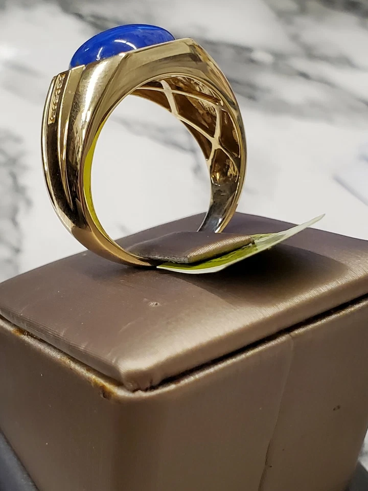 NEW Lapis/diamonds Ring, 14kt Gold, not scrap 12g. - Image 3 of 4