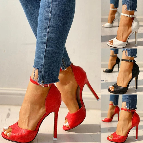 Sandali donna cinturino alla caviglia tacco alto punta aperta estivi stiletto corte scarpe festa- - Foto 1 di 18