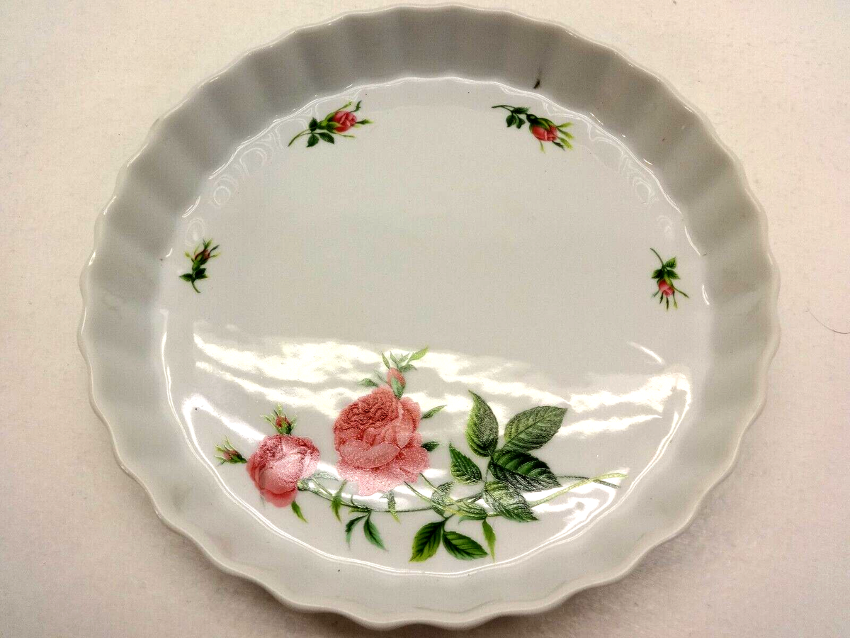 Christineholm Porcelain Rose Pattern Quiche Tart Pie Plate Baking Dish