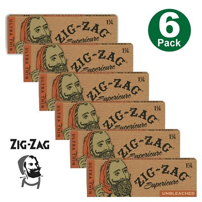 Zig Zag Unbleached Ultra Thin 1.25 1 1/4 Brown Rolling Paper 6 Booklet FREE SHIP