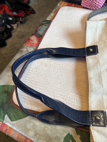 Kate Spade Women’s Canvas & Blue Patent Leather Medium Sized Tote Purse - Picture 17 of 21