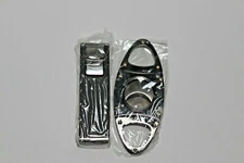Black leather cigar cutter/lighter set
