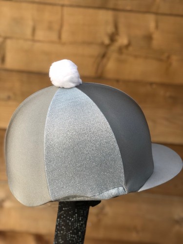 Horse Riding hat silk silver Grey glitz fur Pom, Wool Or Button Top - Picture 5 of 19