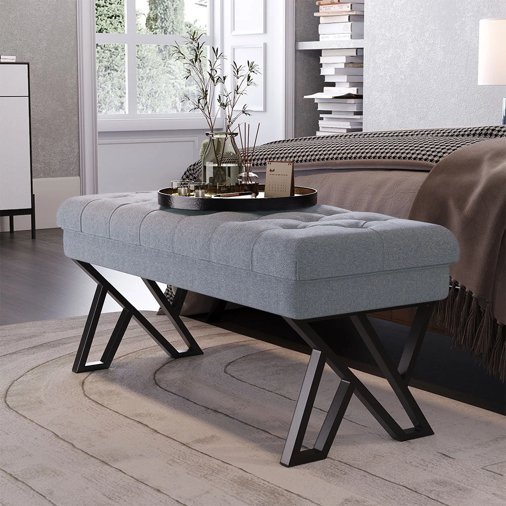Linen Upholstered Dining Bench Bed End Waiting Room 2 Seater Stool Window Seat