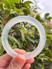 Icy Transparent Jadeite Bangle Bracelet 55.8MM Grade A 缅甸圓骨17.7圍玻璃种泛光手镯A货