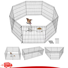 24" Dog Playpen Crate 8 Panel Fence Pet Play Pen Exercise Puppy Kennel Cage Yard