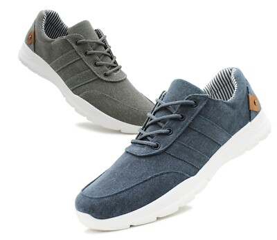 Mens Canvas Denim Lace Up Trainers Smart Casual Flat Low Top
