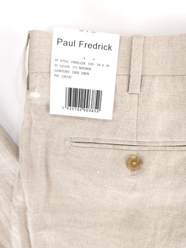 Paul Frederick Natural Linen Pleated Relaxed Straight Pants Mens 38x30 (37x30)