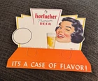 A) VINTAGE HORLACHER BEER CARDBOARD BOTTLE TOPPER SIGN W/ GIRL ALLENTOWN PA