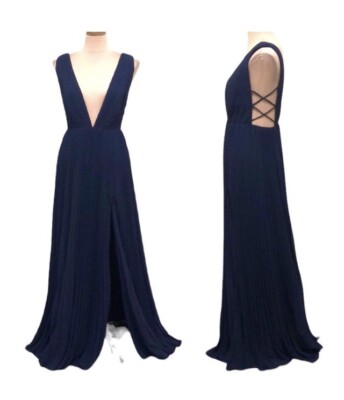 NWT Fame and Partners Allegra Formal Maxi Dress Size Navy Blue Cutout  Gown