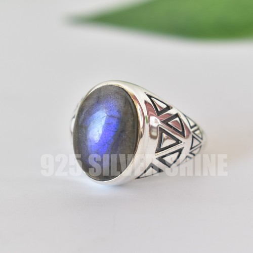LABRADORITE NATURAL GEMSTONE 925 STERLING SILVER HANDMADE JEWELRY RING 3 TO 12 - Picture 2 of 10