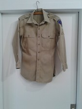 Vintage Mens 1955 USED Army Military Uniform Long Sleeve Khaki Twill Shirt