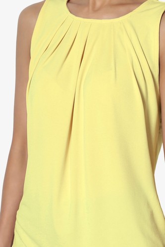 S~3X Sleeveless Pleated O Crew Neck Tank Top Essential Stretch Blouse - Picture 163 of 164
