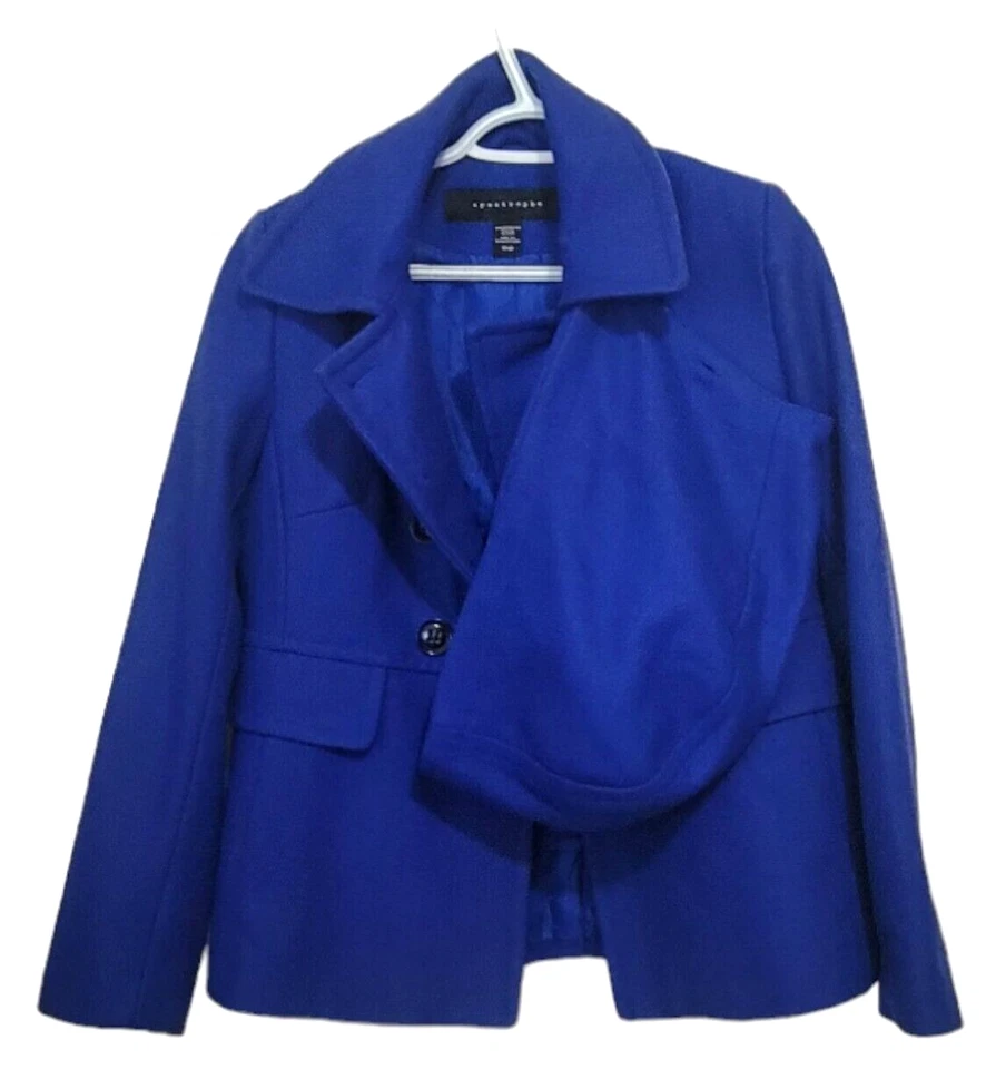 Апостроф синий двубортный женщин Куртка Пальто Peacoat шерстяная смесь размер M/P - Изображение 4 из 4