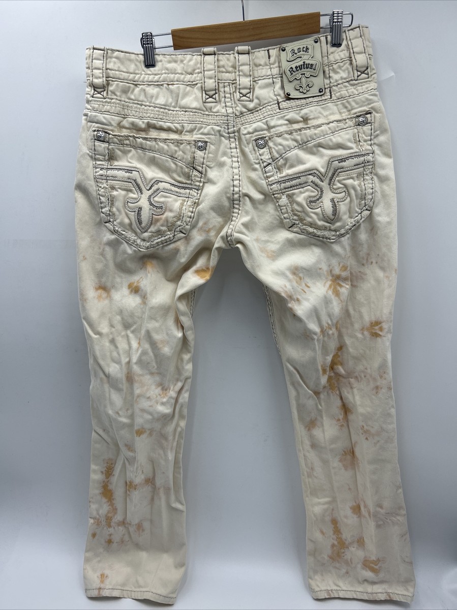 Rock Revival Distressed jeans men’s 32x30 STRAIGHT OFF-WHITE CREAM JEANS