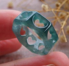 Video Certified Green Natural A JADE Jadeite Heart RING USA. 4.75    685880 AS