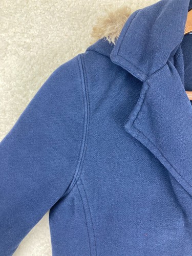 American Eagle Blue Faux Fur Hooded & Collared Double Breasted Coat Women’s M - Picture 5 of 21