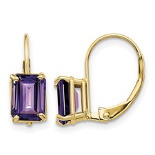 14k Yellow Gold Polished 16x5mm Emerald-cut Amethyst Leverback Earrings