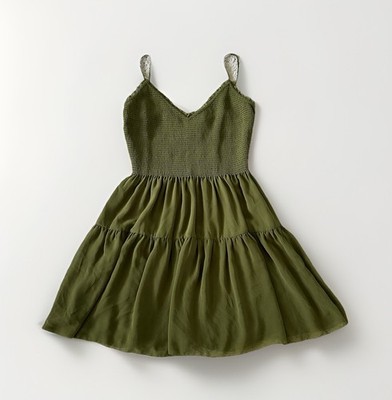 Aritzia Wilfred Dress Womens Size M Tuberose Tiered Mini Knee Length Green Flowy