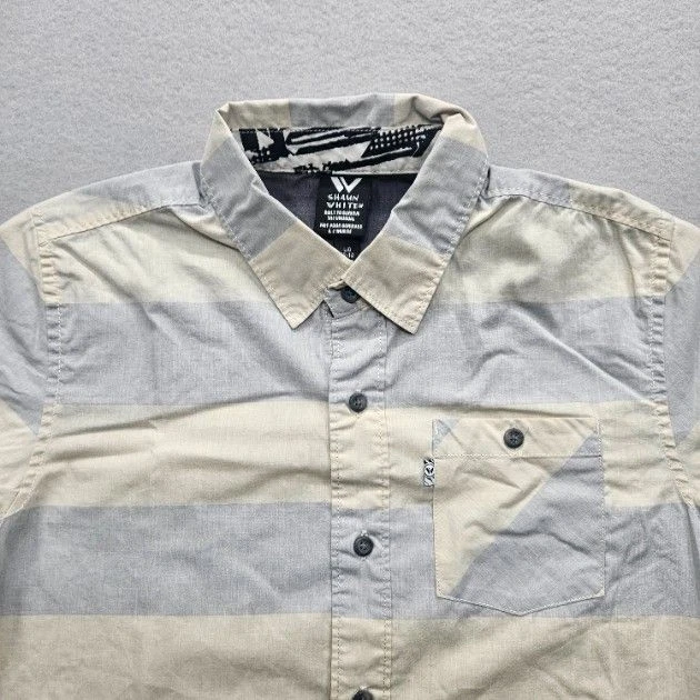 Camisa Shaun Blanca Juvenil Talla Grande Beige Gris Rayas Manga Corta Abotonada Foto 2 de 4