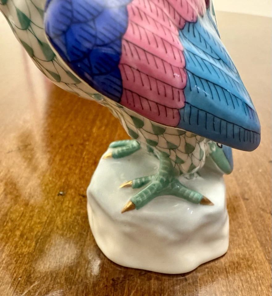 ✨PRISTINE HEREND GREEN FISHNET OWL 4.75” #5106 HAND PAINTED W/24K Gold Trim - Image 4 of 4