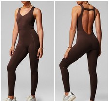 Fabletics motion365 one piece jumpsuit chocolate brown open back leggings small