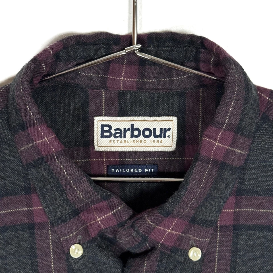 Camisa de franela Barbour para hombre gris medio púrpura a cuadros con botones ajuste a medida Foto 2 de 4