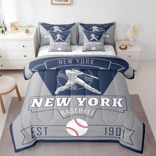 New York Baseball 7-Piece Full Comforter Set for Kids Bedroom Decor