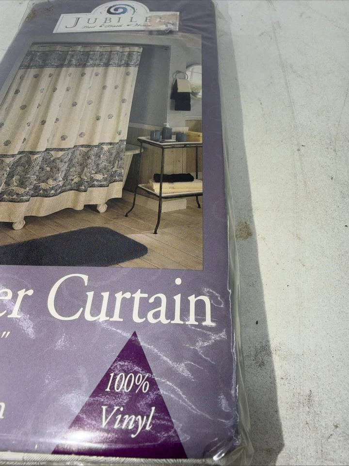 Cortina de ducha de vinilo Jubilee "Magestic Shells" 70" X 72" Nuevo en paquete Tonos de azul Foto 3 de 4