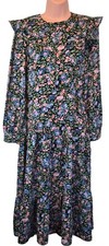 Urban Bliss Floral Dress Size 10 Black Pink Long Sleeve Frill Skater Boho