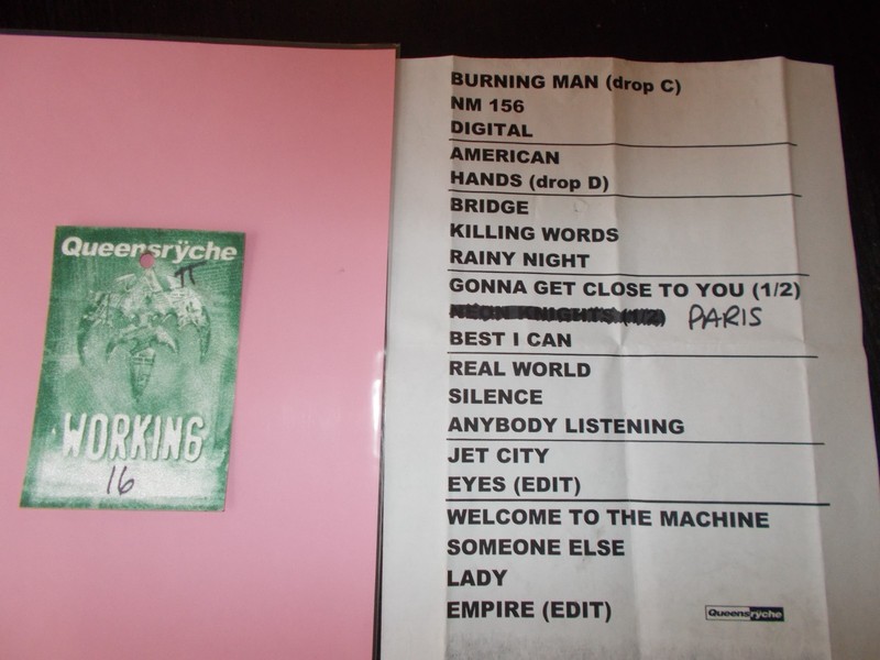 QUEENSRYCHE ORIGINAL OPERATION:MINDCRIME  BANDSET LIST AND BACKSTAGE PASS IN VGT