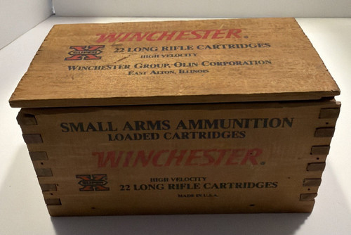 Winchester 22 Long Rifle Cartridges Wooden Box Small Arms Use, East Alton, Il