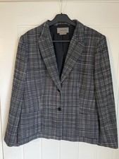 Jaeger Grey Black Check Tweed Blazer Jacket U...