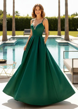 Green Pleated Beaded Ball Gown Size 18 Pockets Formal Event Holiday Prom Dress