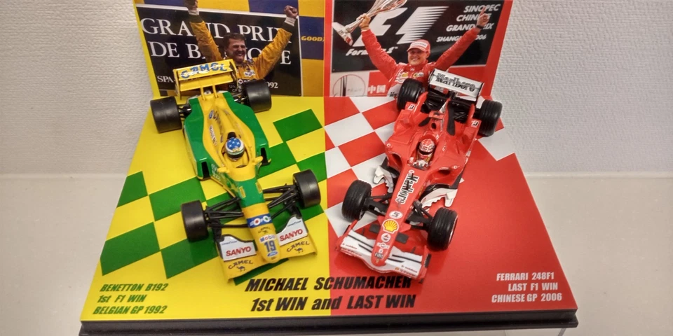SET 2 AUTO 1:43 SCHUMACHER PRIMA ULTIMA VITTORIA BENETTON B192 1992 FERRARI 2... - Immagine 2 di 4