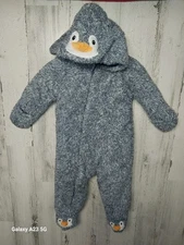 Koala Baby 6-9 Mo.  Hoodie Coverall Full Zip Blue Penguin Plush 