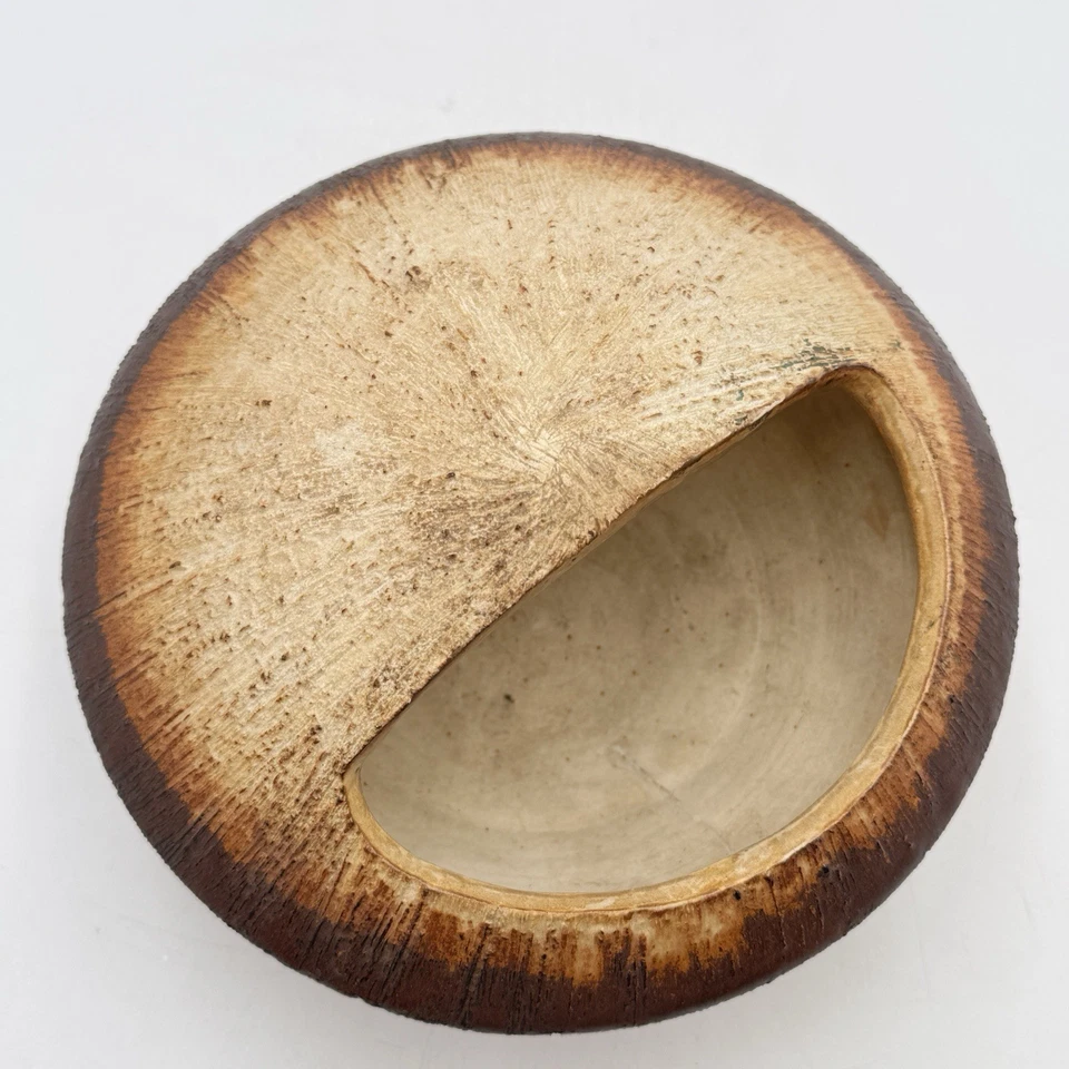 Jarrón redondo beige marrón Ikebana cerámica Japón mediados de siglo moderno MCM textura de colección Foto 4 de 4