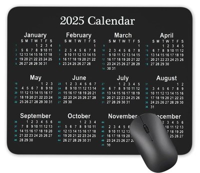 2025 Calendar Horizontal Non-Slip Rubber Mouse Pad， Calendar Black Mouse Mat ...