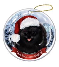 Holiday Pet Gifts Pomeranian (Blk) Santa Hat Dog Porcelain Christmas Ornament
